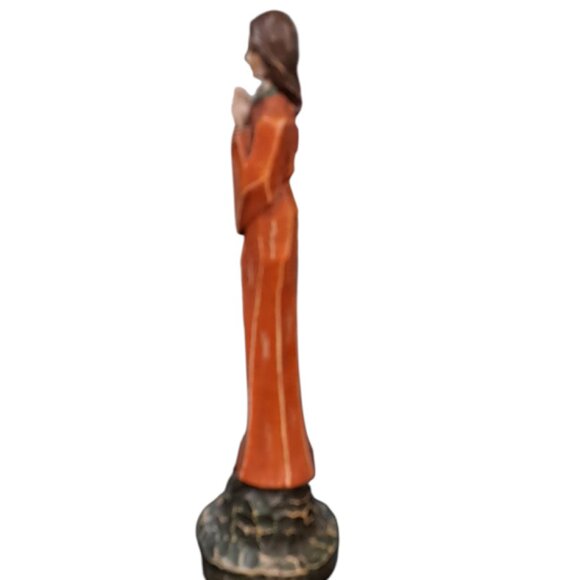 Religious Woman In Prayer Virgin Mary Praying Folk Art Style Faux Wood 15" - Picture 3 of 4